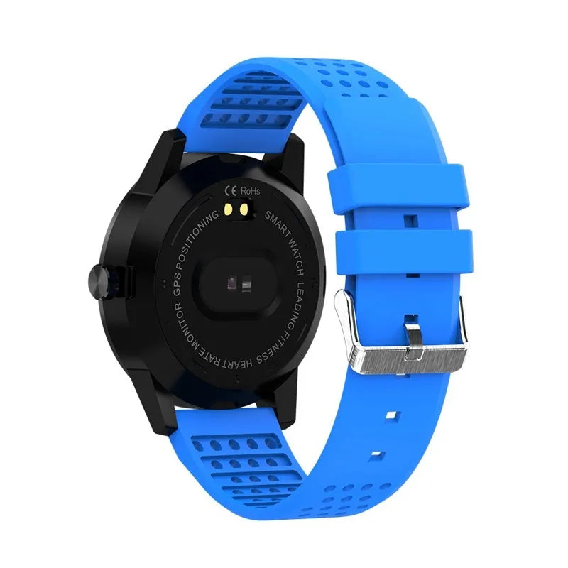 Black and blue smart bracelet with 1.3-inch colour screen showing heart rate monitoring interface