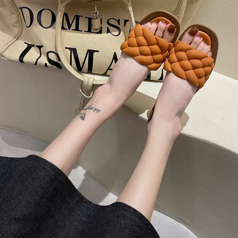 Women's plaid pattern PVC beach sandals with thick anti-skid soles in four colour options