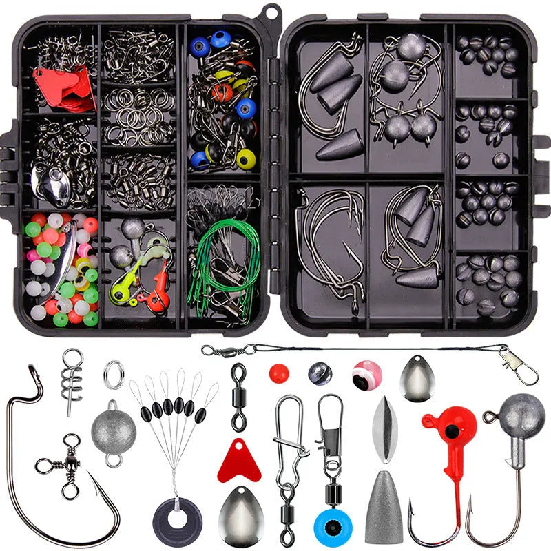 Weihe 257-piece fishing lure and hook accessories set in a black or orange ABS plastic organiser box.