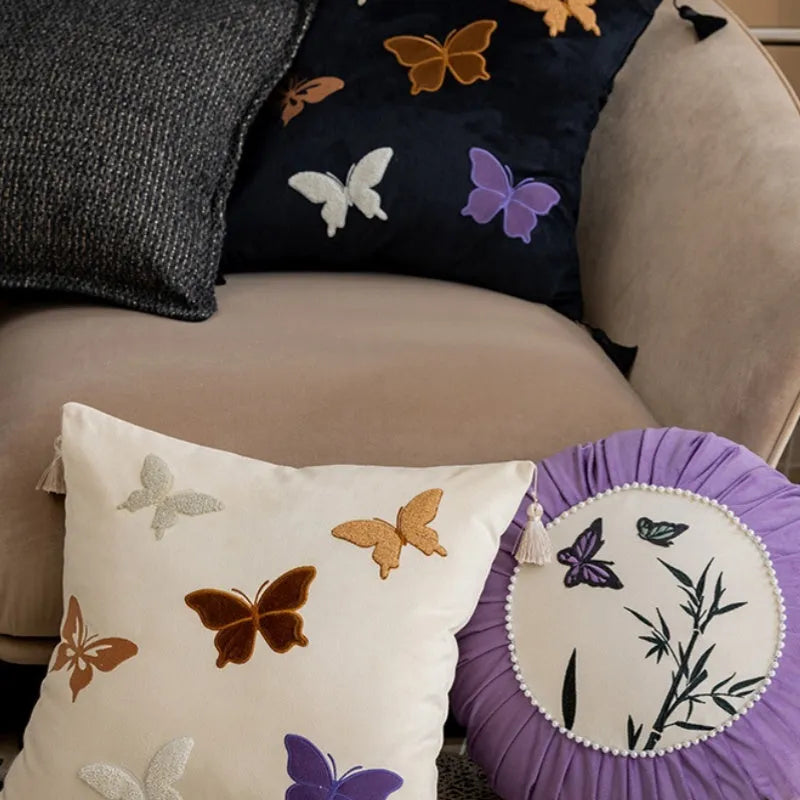 Butterfly embroidery decorative cushion 45cm with Chinese pattern