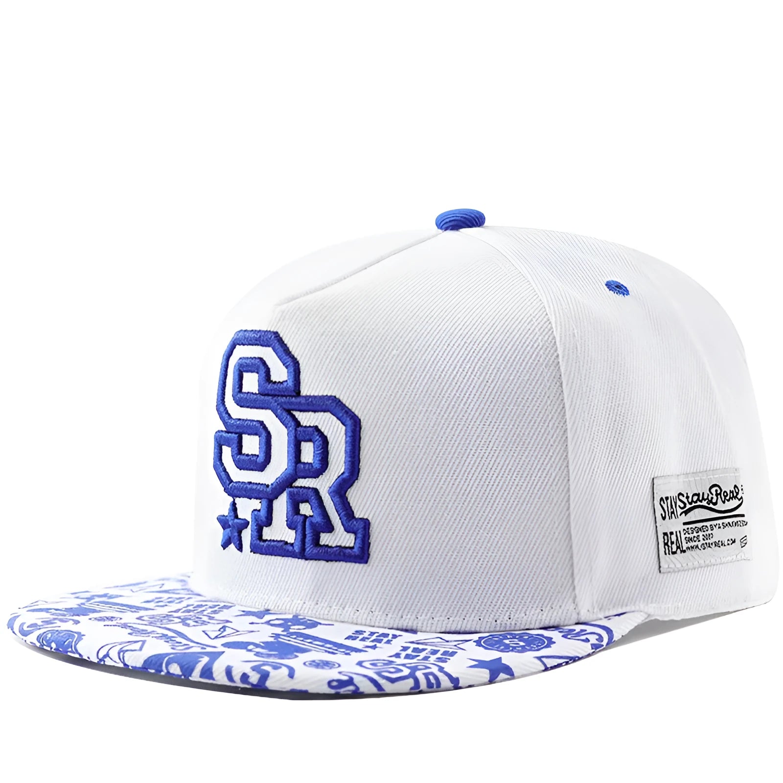 Cotton baseball cap with embroidered letters in black colour showing dome crown shape