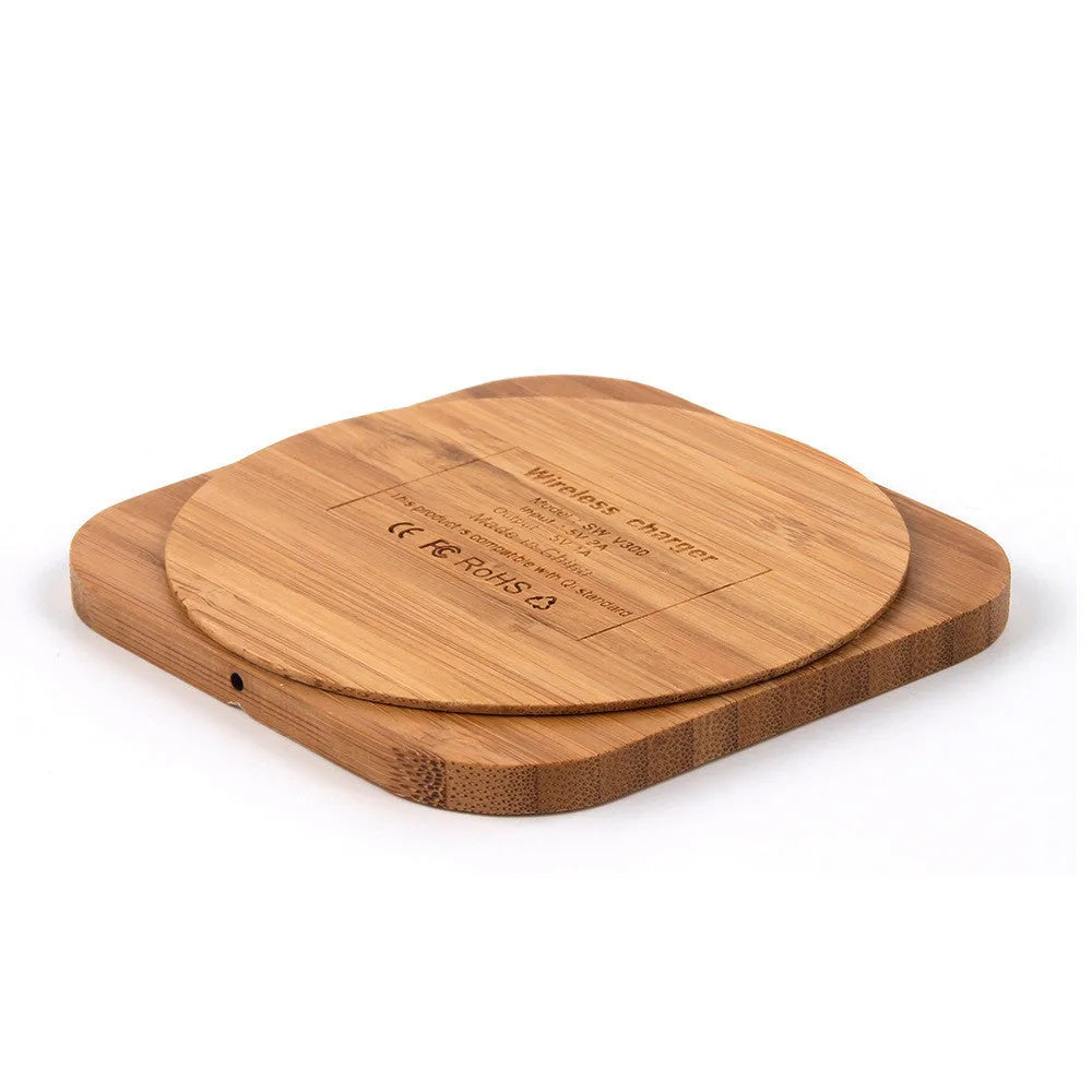 Square bamboo wood 5W wireless charging pad with Qi certification