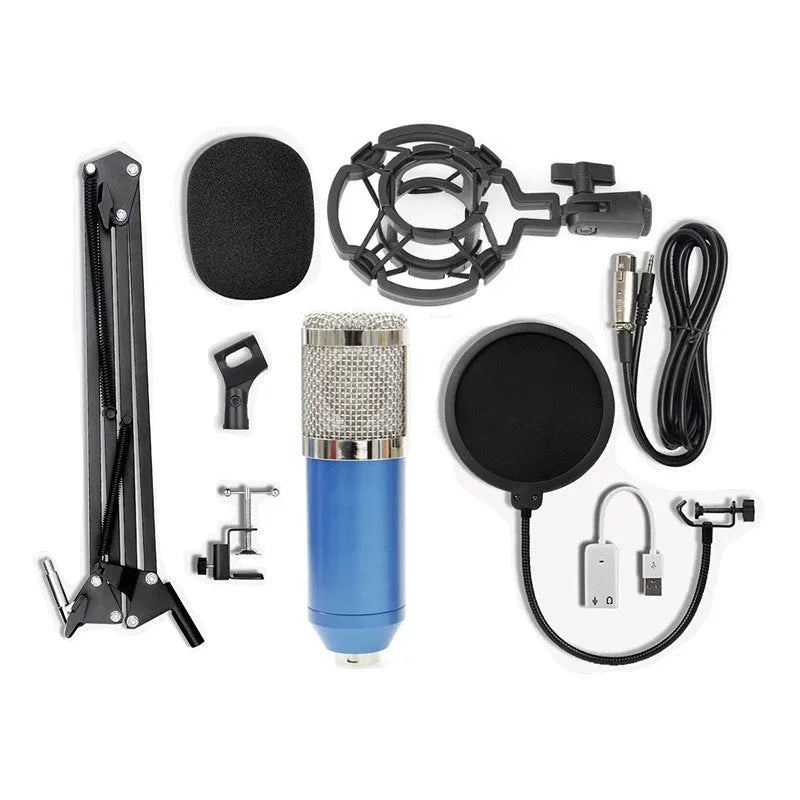 BM-800 condenser microphone with stand in various colour options including black, silver, and gold