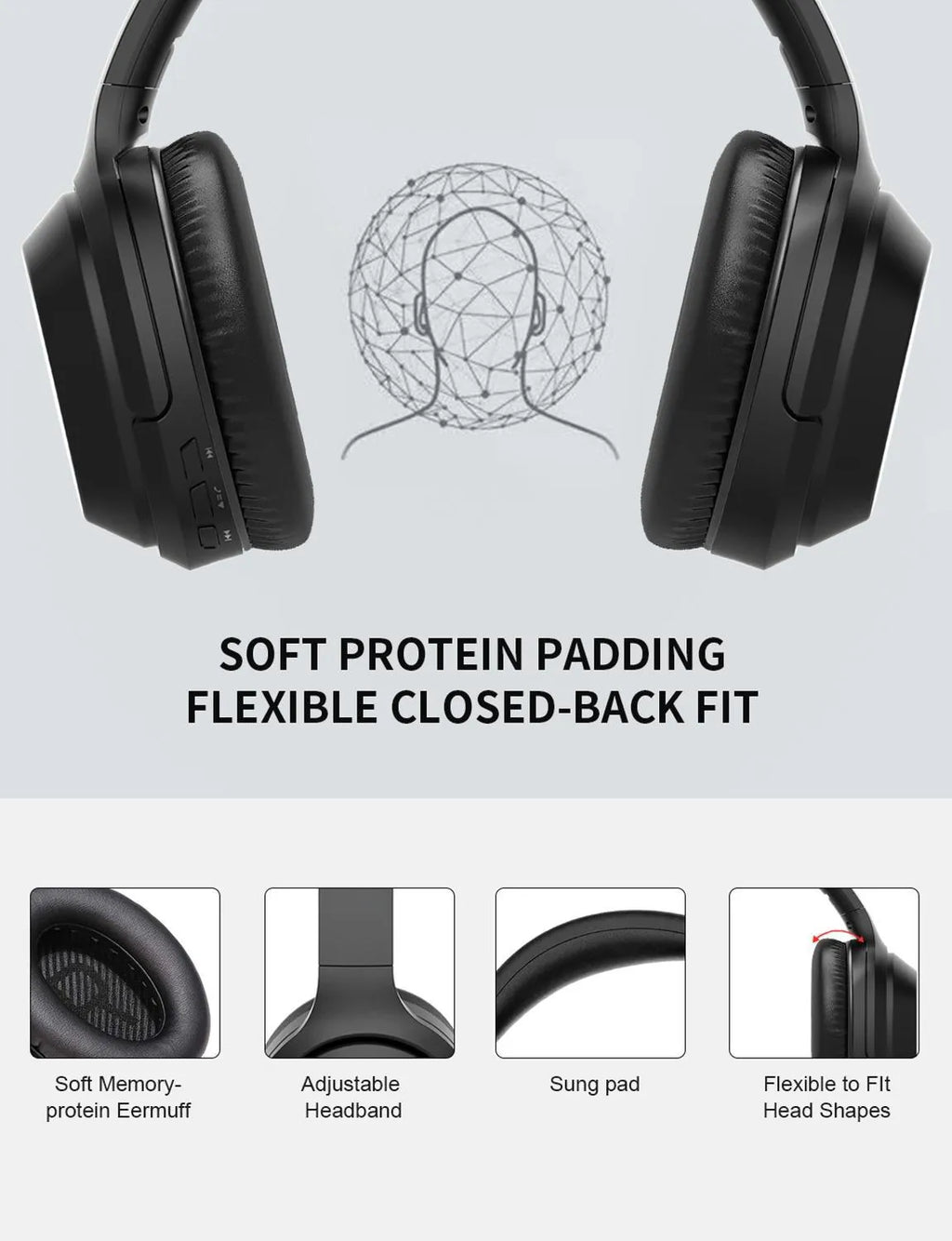 Black Gorsun E98 wireless Bluetooth over-ear headset with padded headband and memory-protein ear cushions