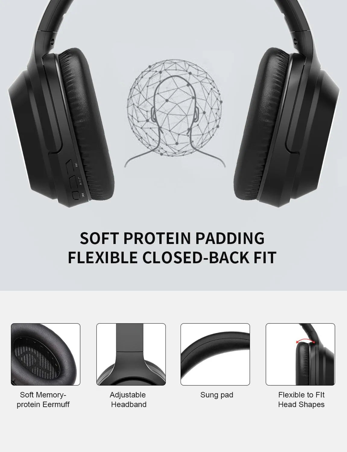Black Gorsun E98 wireless Bluetooth over-ear headset with padded headband and memory-protein ear cushions