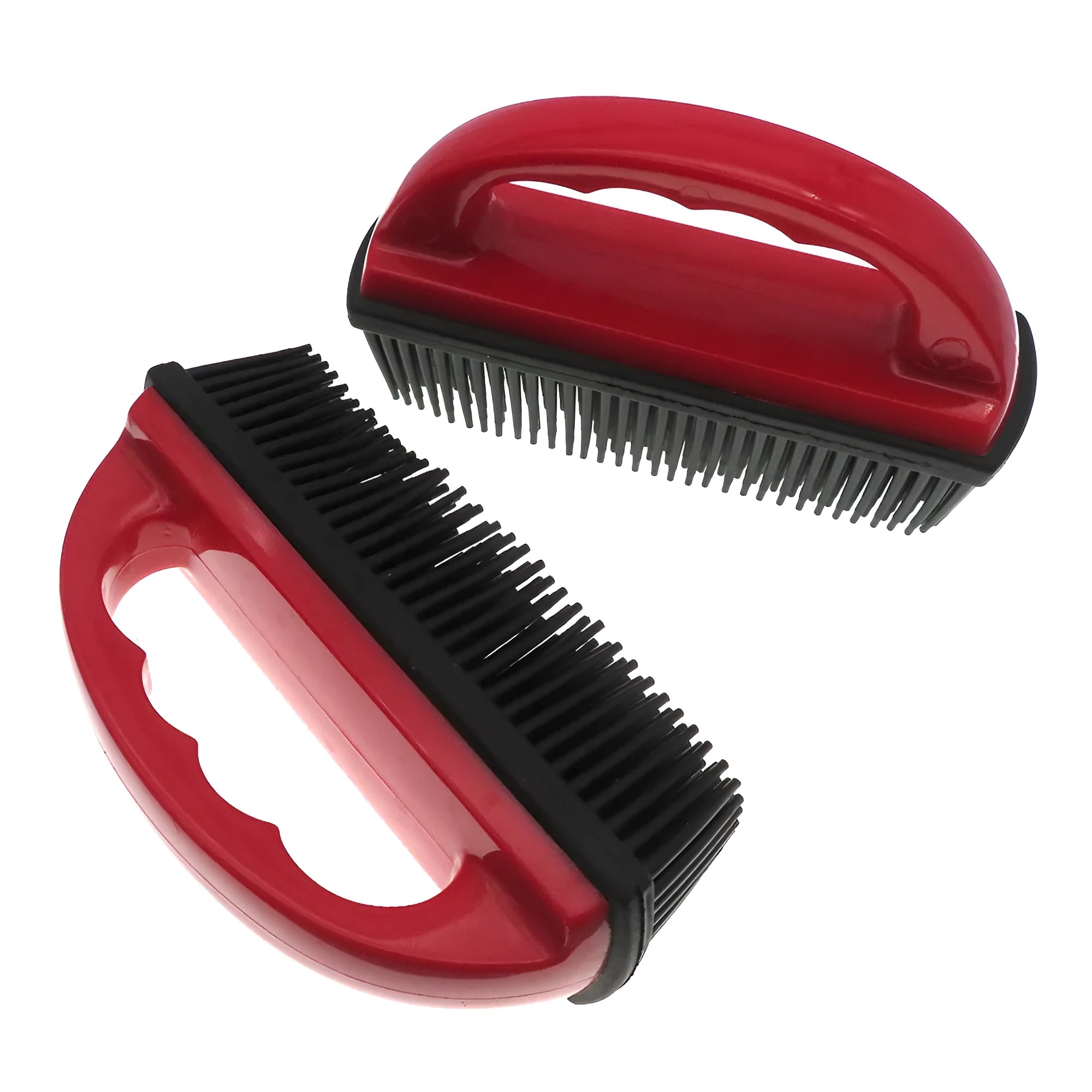 Red pet hair removal brush for dog and cat grooming and carpet cleaning, dimensions 160mm by 85mm.