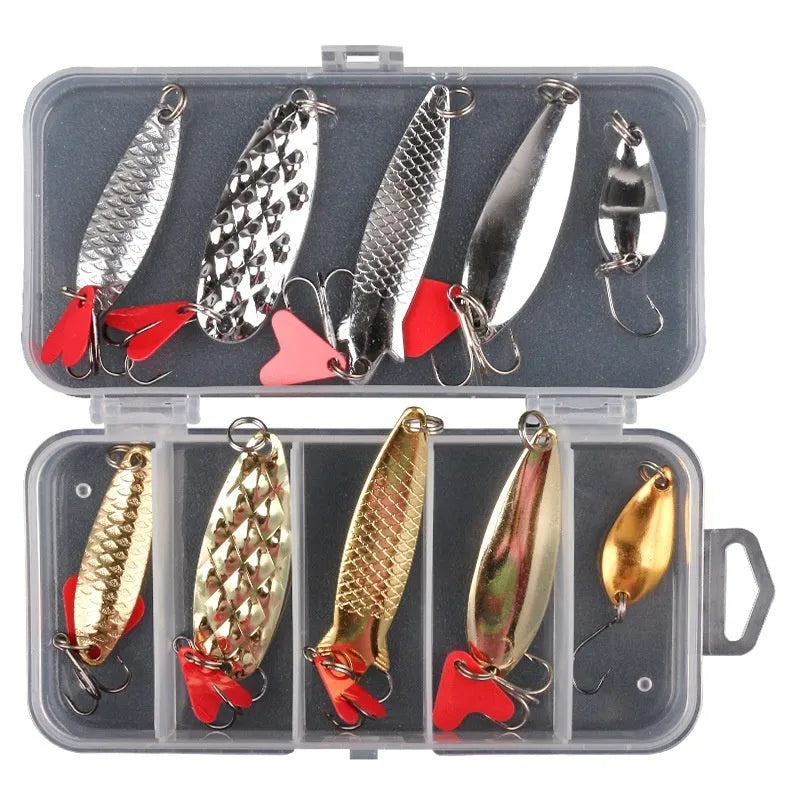 Box of gold and silver metal sequins for false bait fishing lures