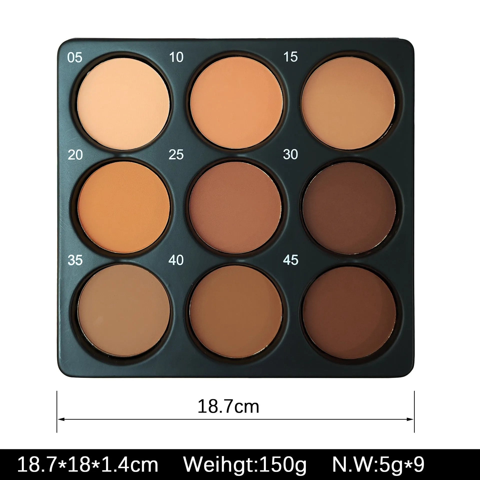 Dark matte 9-colour waterproof makeup palette compact open showing colour pans