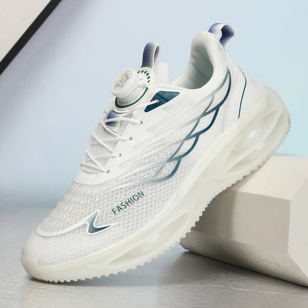 Breathable low-top casual running shoes in sky blue with a round toe and lace-up front.