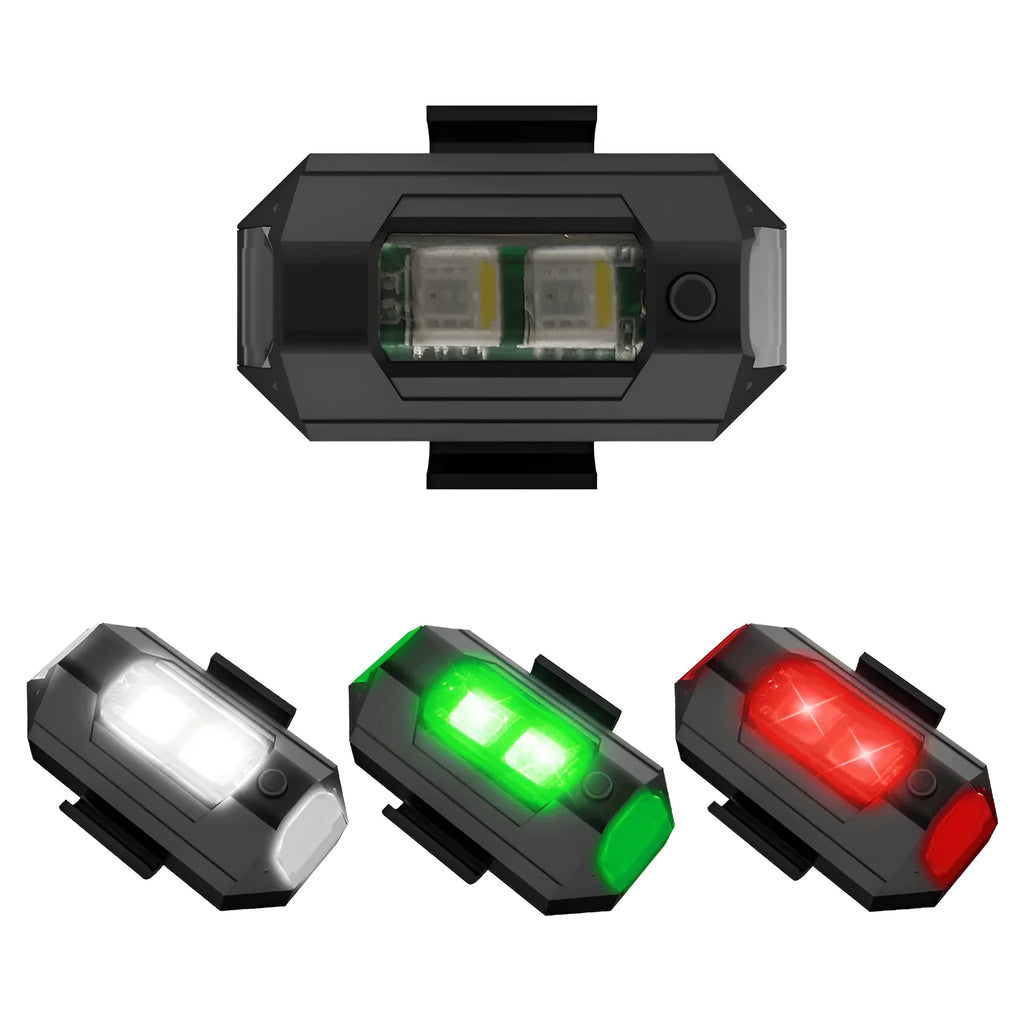 Drone signal light accessory with RGB strobe and turn indicator, includes charging cable and mounting tape