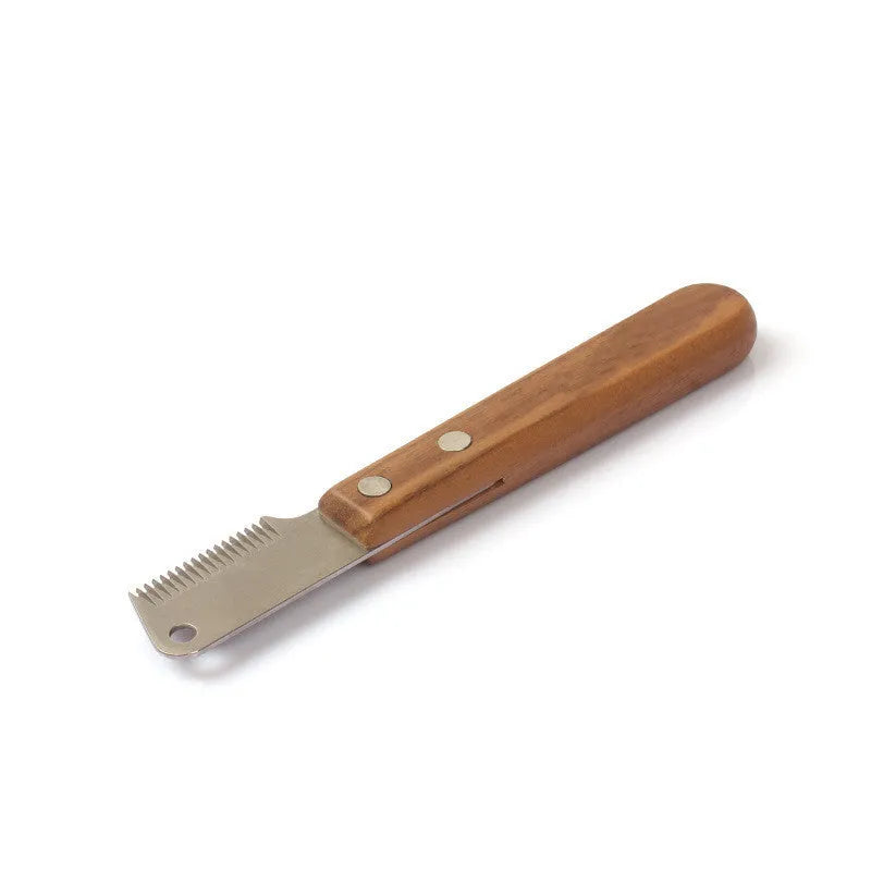 Walnut wood pet plucking knife comb with stainless steel cutter head for terrier grooming, left or right hand