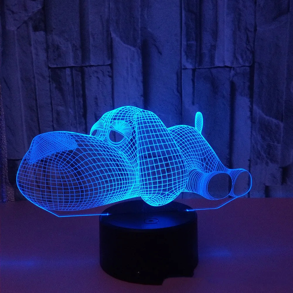 Doggo Desktop Lamp showing 3D illusion effect with multiple colour options