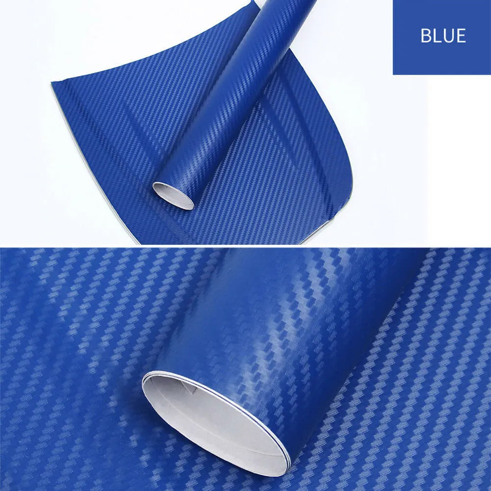 Roll of 3D carbon fibre sticker for car decoration in various colours, measuring 30cm by 127cm