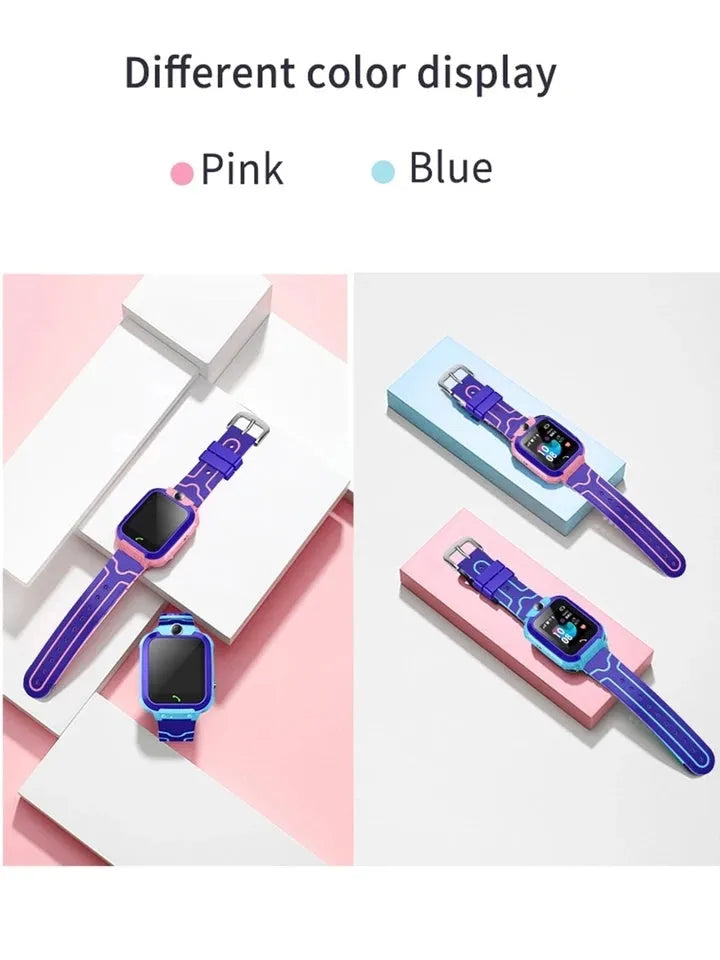 Children's phone watch with 1.44 inch touch screen, silicone strap, call and photo features, Blue or Pink