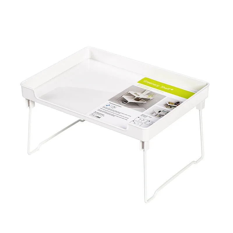 Transparent or white plastic kitchen supplies rack for countertop, cupboard and desktop organisation