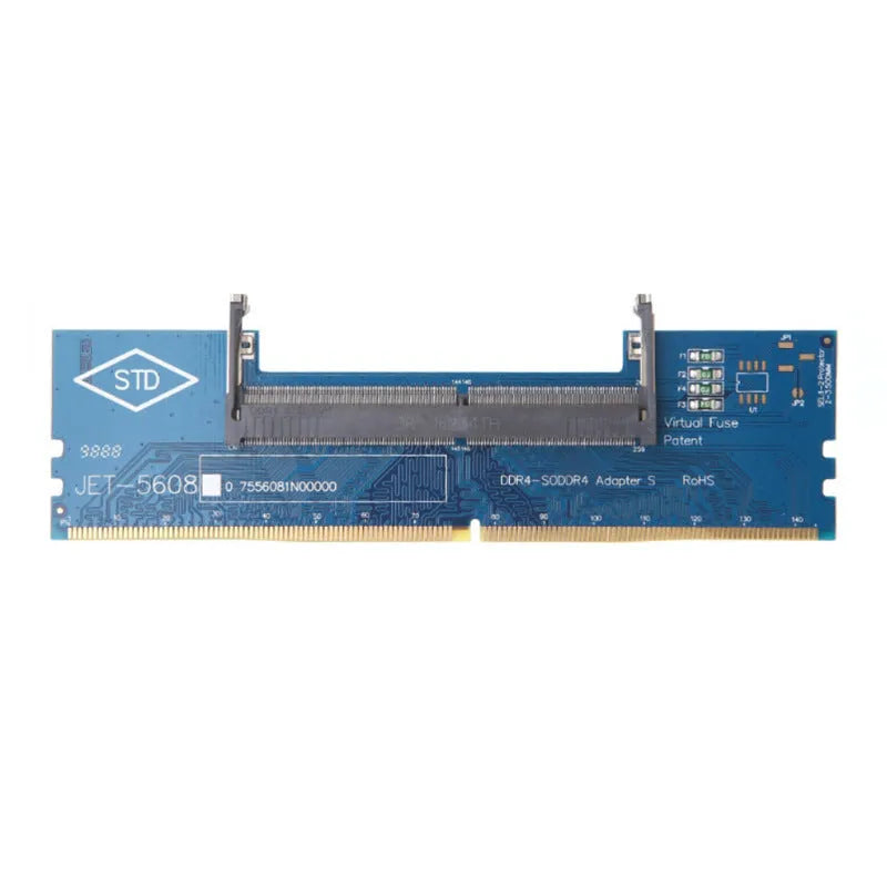 DDR4 laptop to desktop memory adapter card with gold contacts in anti-static packaging
