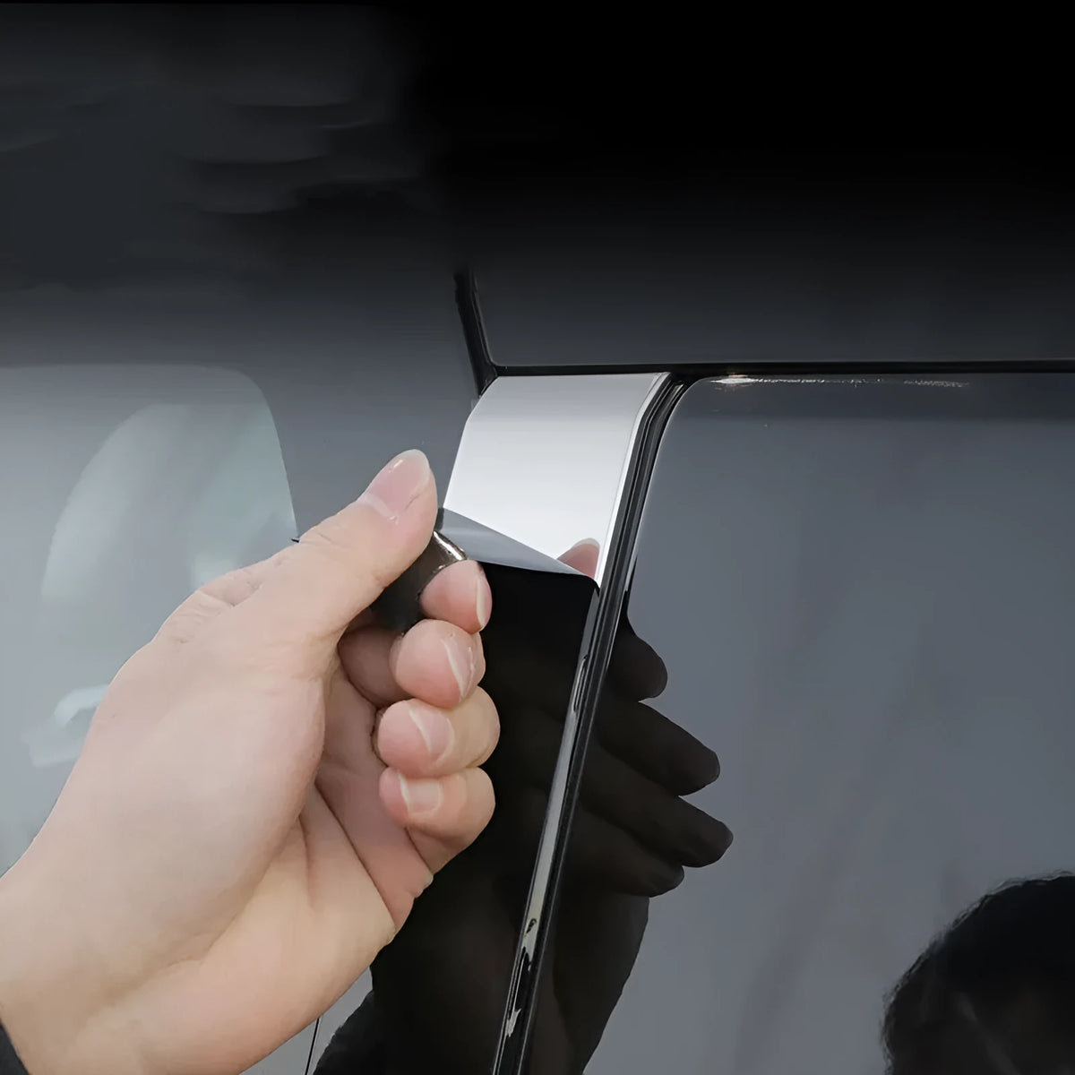 23 New Outlander car window pillar protective vinyl decals in bright black and carbon fibre pattern.