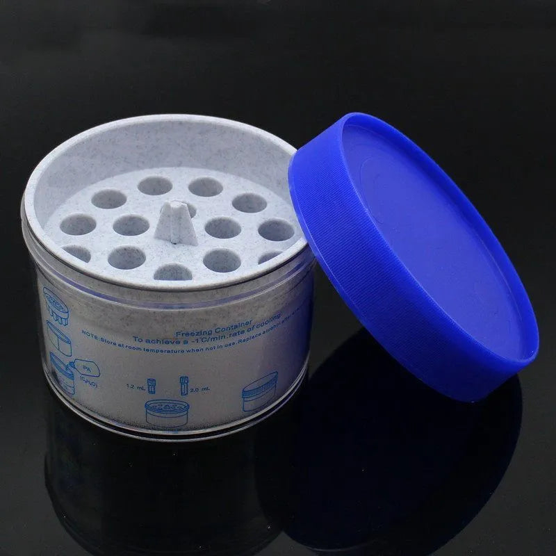 Orange and blue gradient freezing cooling box for laboratory cell recovery procedures
