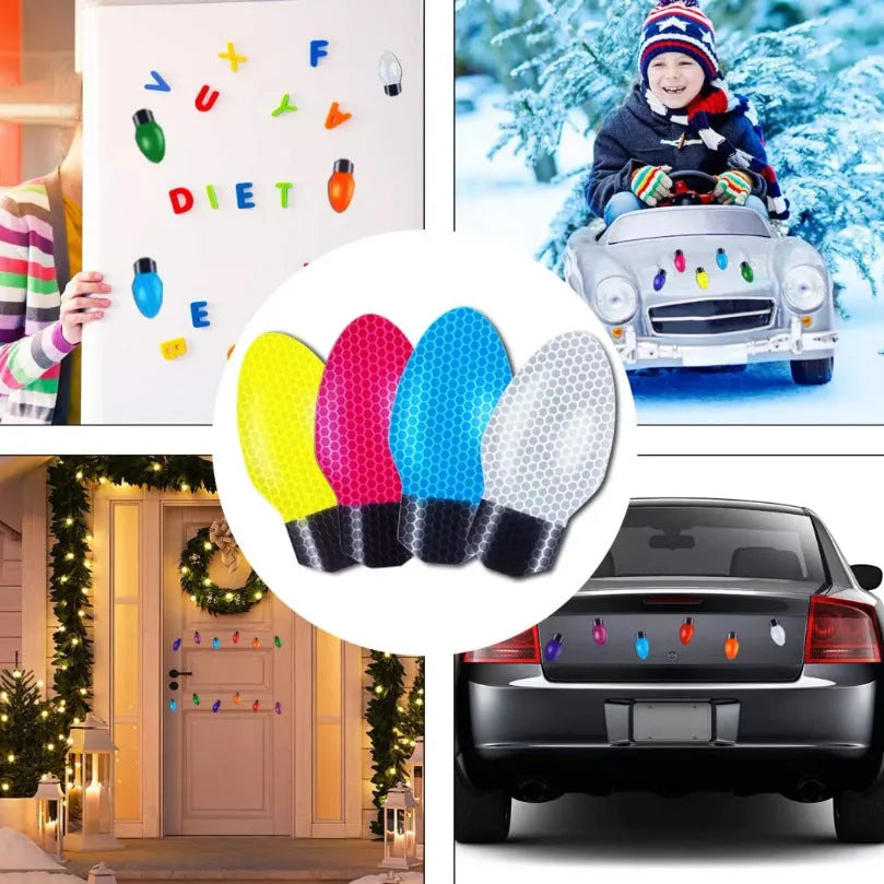 Christmas light bulb magnetic paste set with reflective honeycomb material and magnetic backing