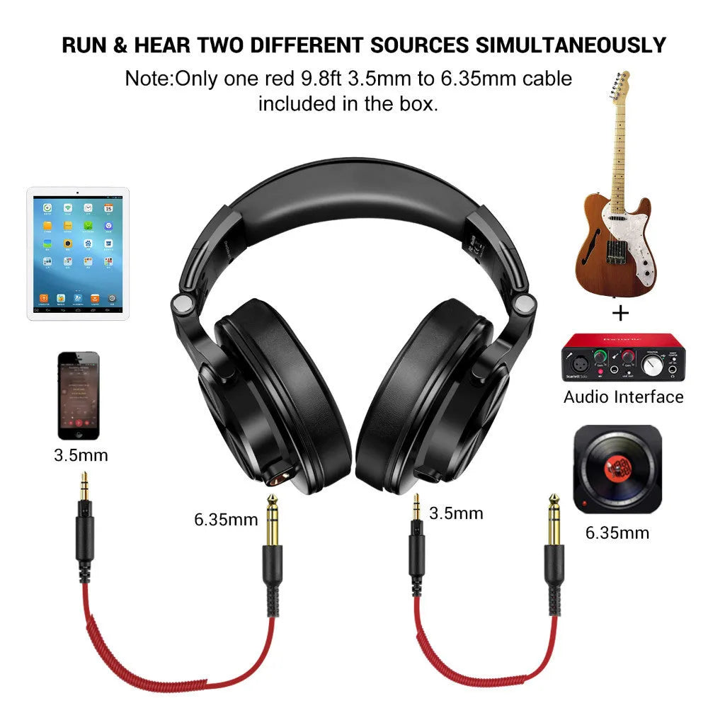 OneOdio closed-back over-ear headphones in black or red colours showing ear cup design.