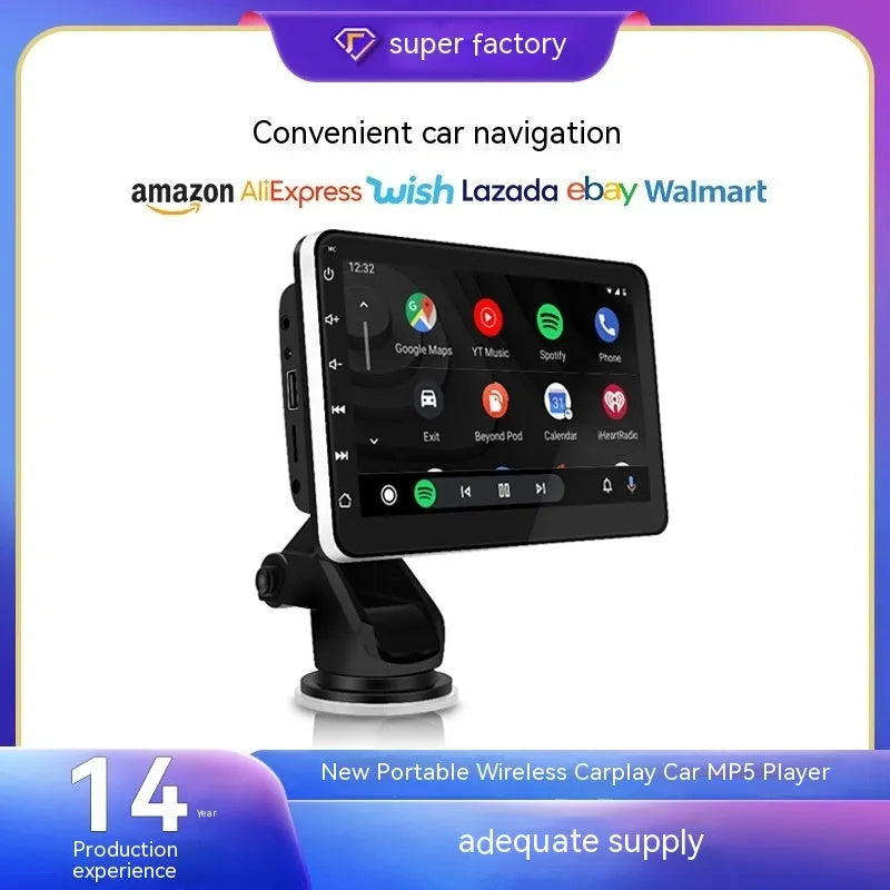 7-inch wireless CarPlay GPS navigator for cars with universal mounting bracket.
