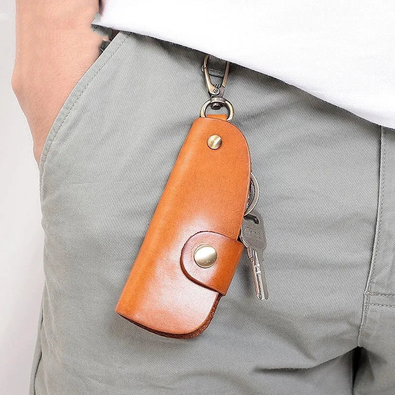 Handmade genuine leather car key case in black, brown, coffee and purplish red colours