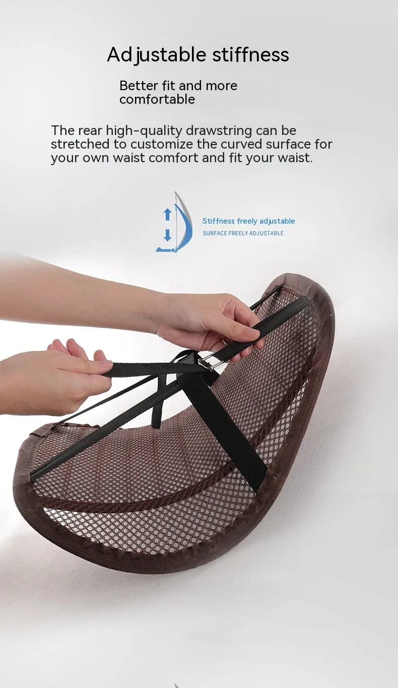Leather lumbar support cushion in sapphire blue, amber brown, mysterious black, ivory, or cherry blossom pink colours