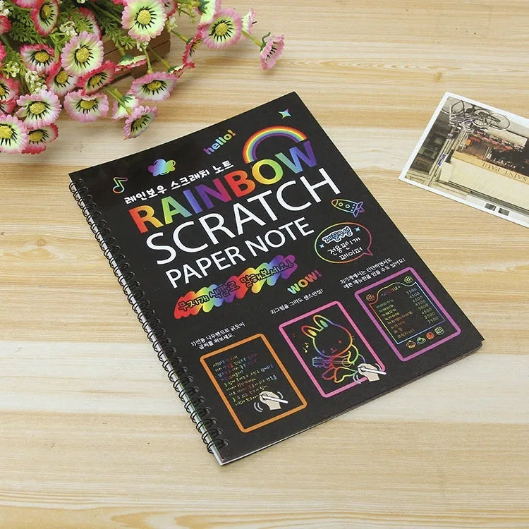 Children's large format scratch art paper measuring 26x19cm for DIY creative painting activities