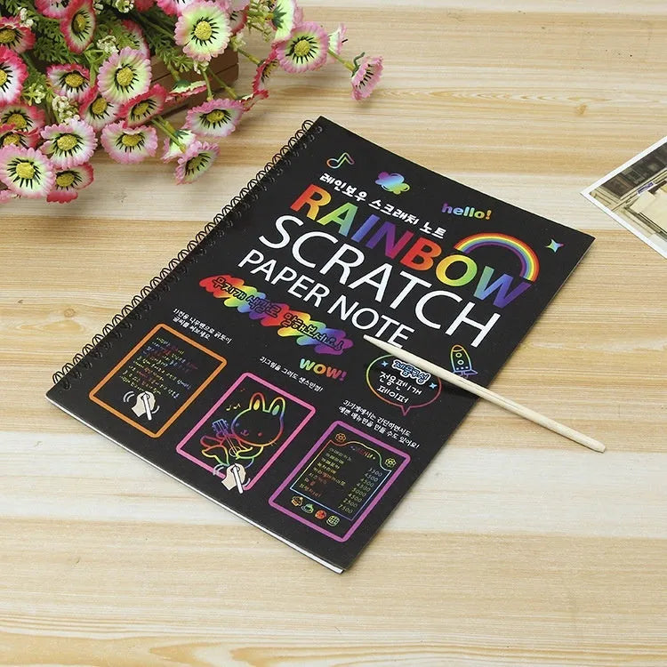 Children's large format scratch art paper measuring 26x19cm for DIY creative painting activities