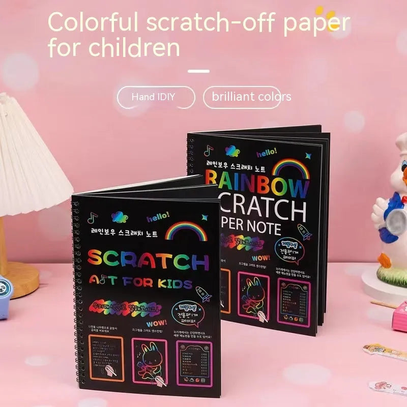 Children's large format scratch art paper measuring 26x19cm for DIY creative painting activities
