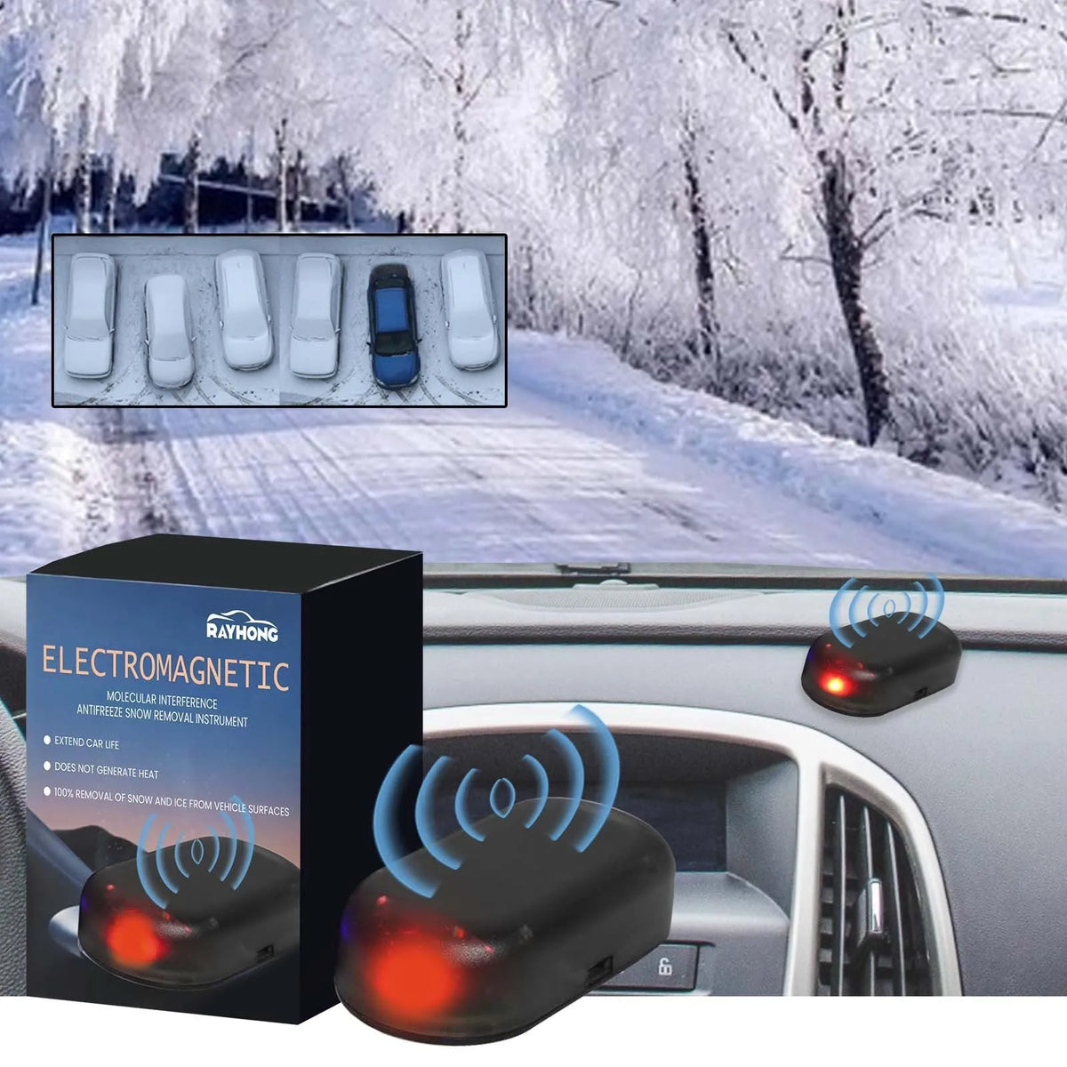 Compact black car deicing tool for snow removal from windscreens