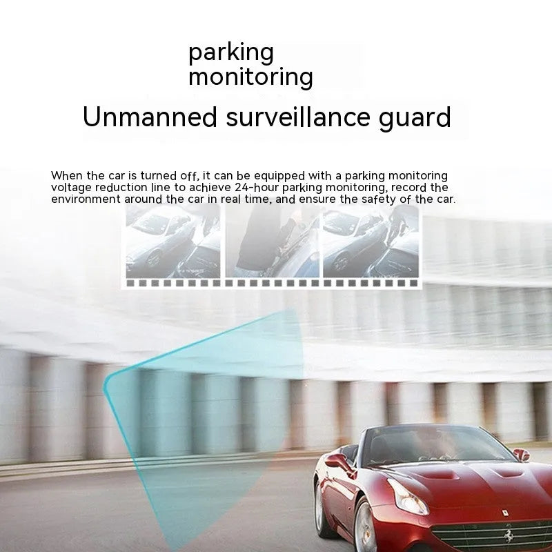 Black car dashboard camera with 5-inch screen on a windshield bracket.