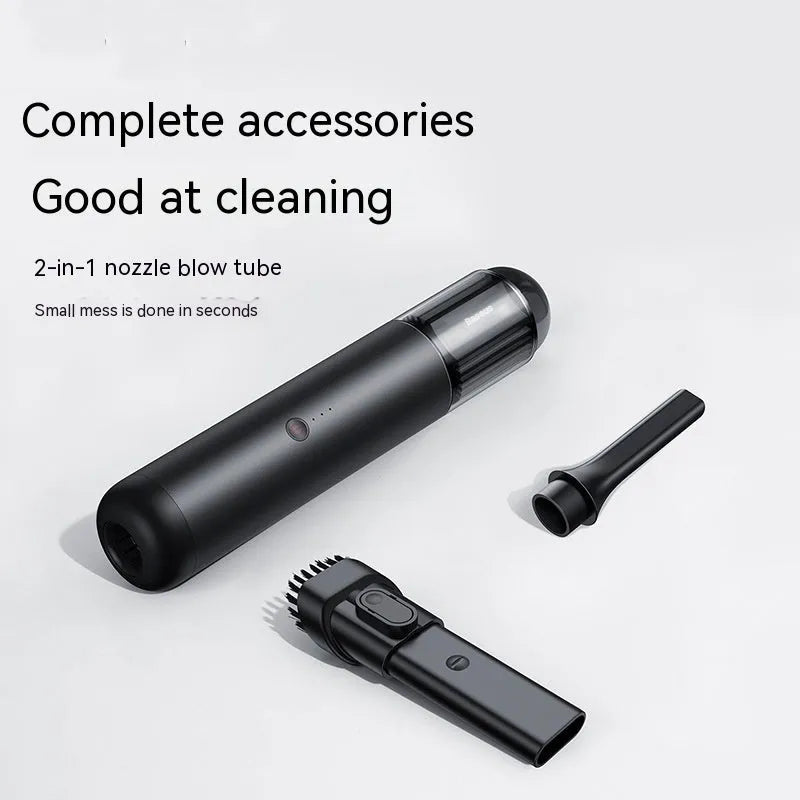 BASEUS A3 wireless car vacuum cleaner in black showing compact handheld design with charging port