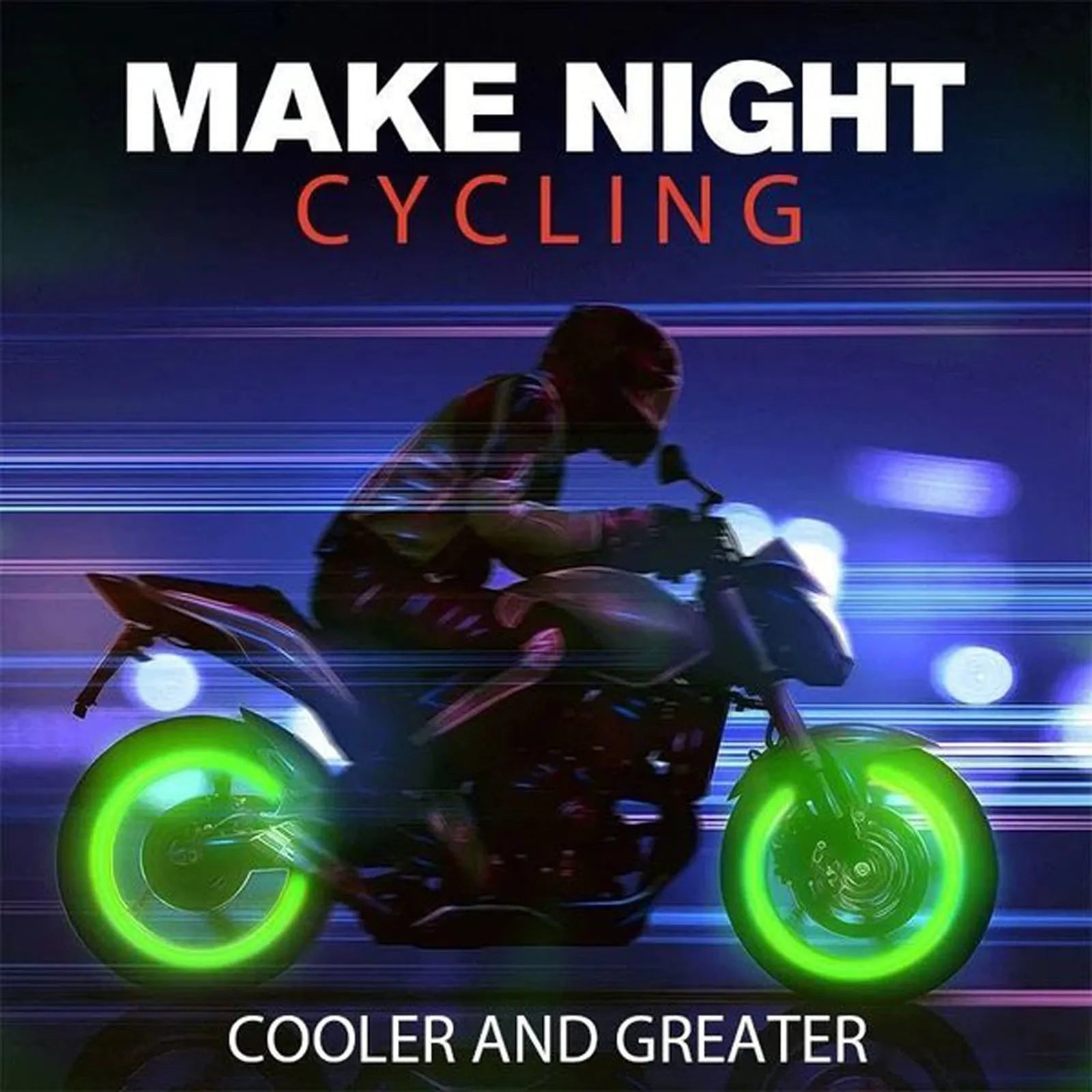 Luminous rubber tyre valve caps with a split design shown in light green, blue, red, yellow, and pink colours.