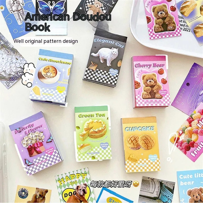 American retro cartoon sticker book with 50 sheets in six colour themes for journal decoration