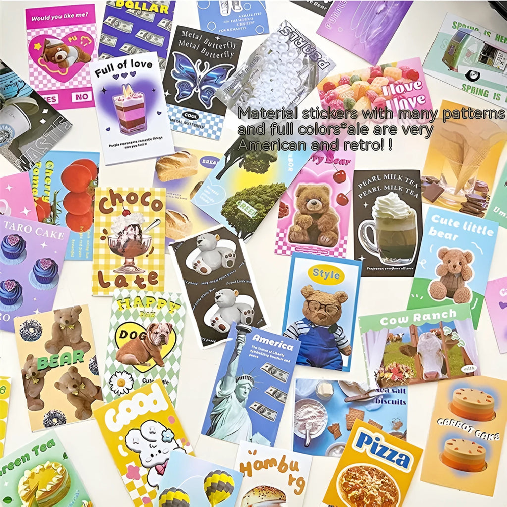 American retro cartoon sticker book with 50 sheets in six colour themes for journal decoration
