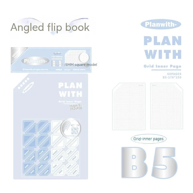 Oblique Angle Artsy Ins Style Salt Series student draft notebook in A5 or B5 size with white or blue plaid cover.