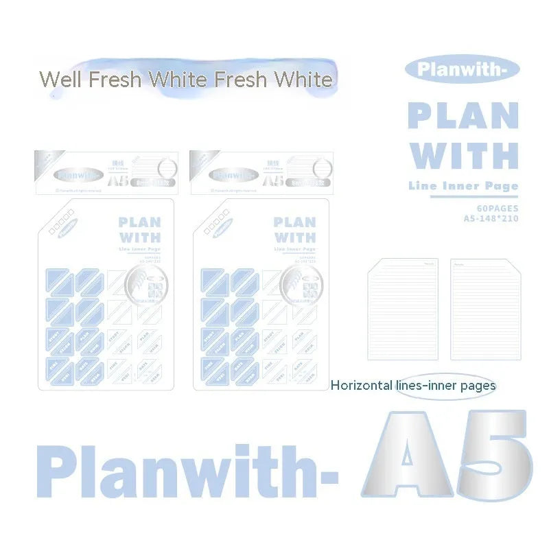 Oblique Angle Artsy Ins Style Salt Series student draft notebook in A5 or B5 size with white or blue plaid cover.