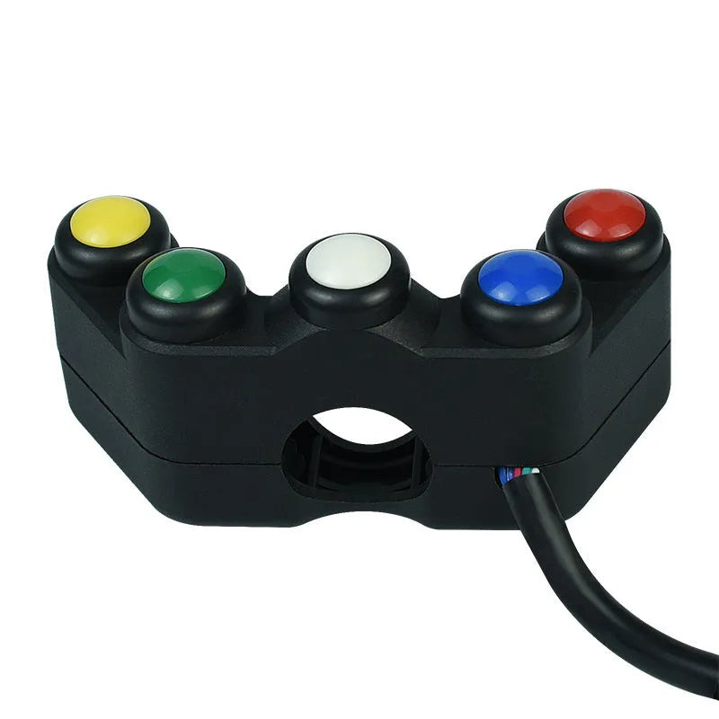Plastic five-colour five-position vehicle switch with red, yellow, blue, green, white buttons and 52cm cable
