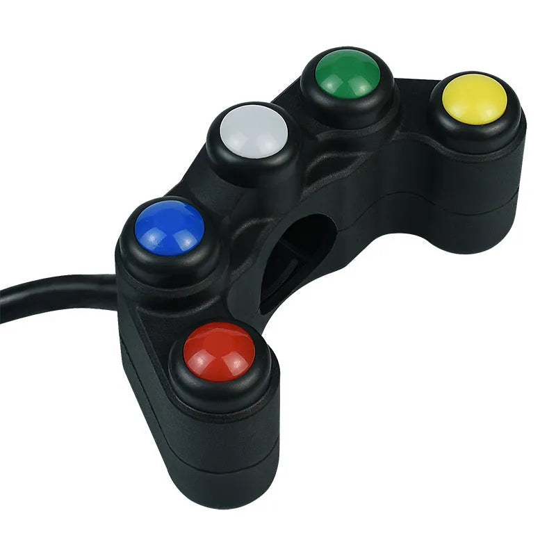 Plastic five-colour five-position vehicle switch with red, yellow, blue, green, white buttons and 52cm cable