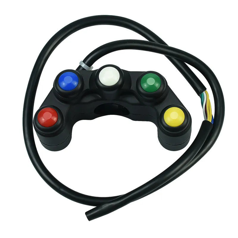 Plastic five-colour five-position vehicle switch with red, yellow, blue, green, white buttons and 52cm cable