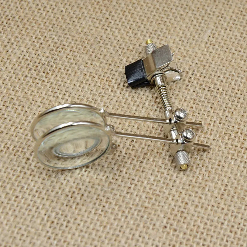 Metal bracket glasses double clip with spring attachment and glass magnifying lens