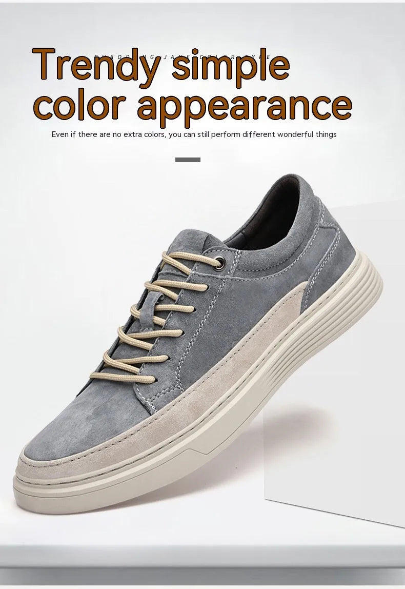 Men's grey casual pigskin skate shoes with rubber sole and round toe design