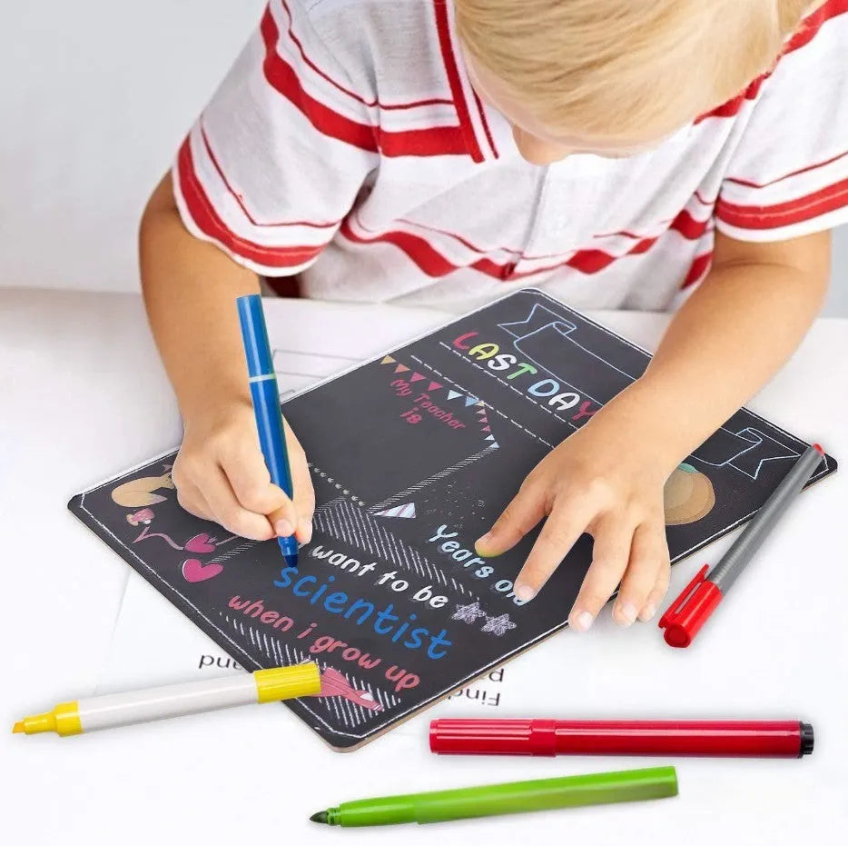 Wooden first day of school blackboard with modern design measuring 255mm by 300mm