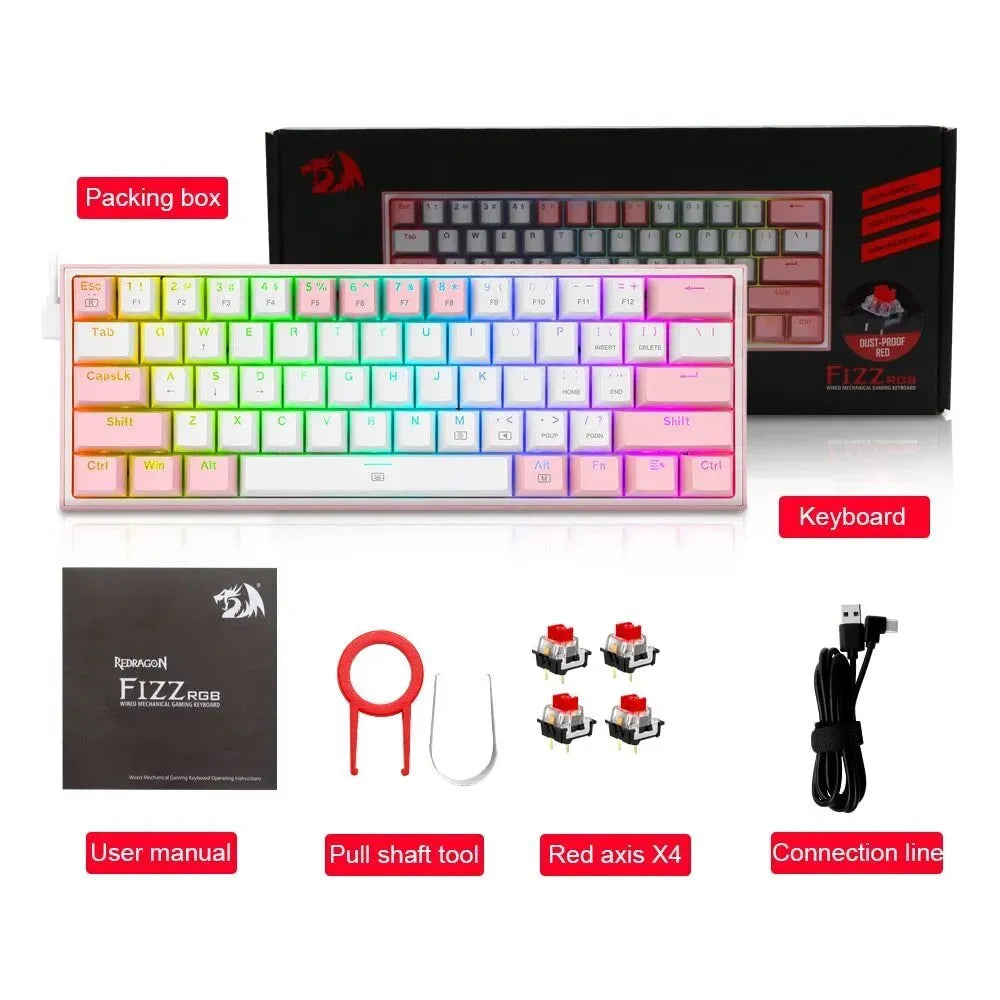 K617 RGB mechanical keyboard with dual keycap sets in white pink colour option