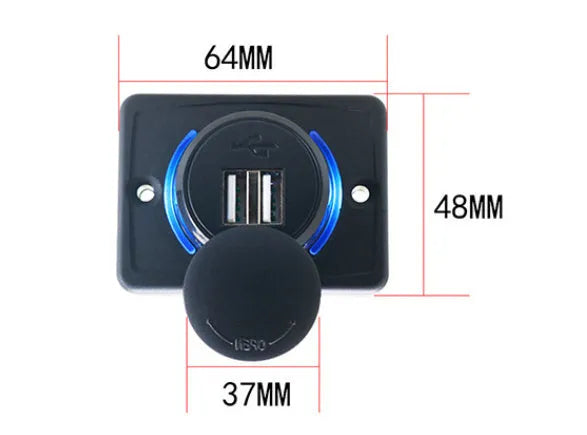 Black dual USB car charger for 12 volt sockets with a 3.1A output.