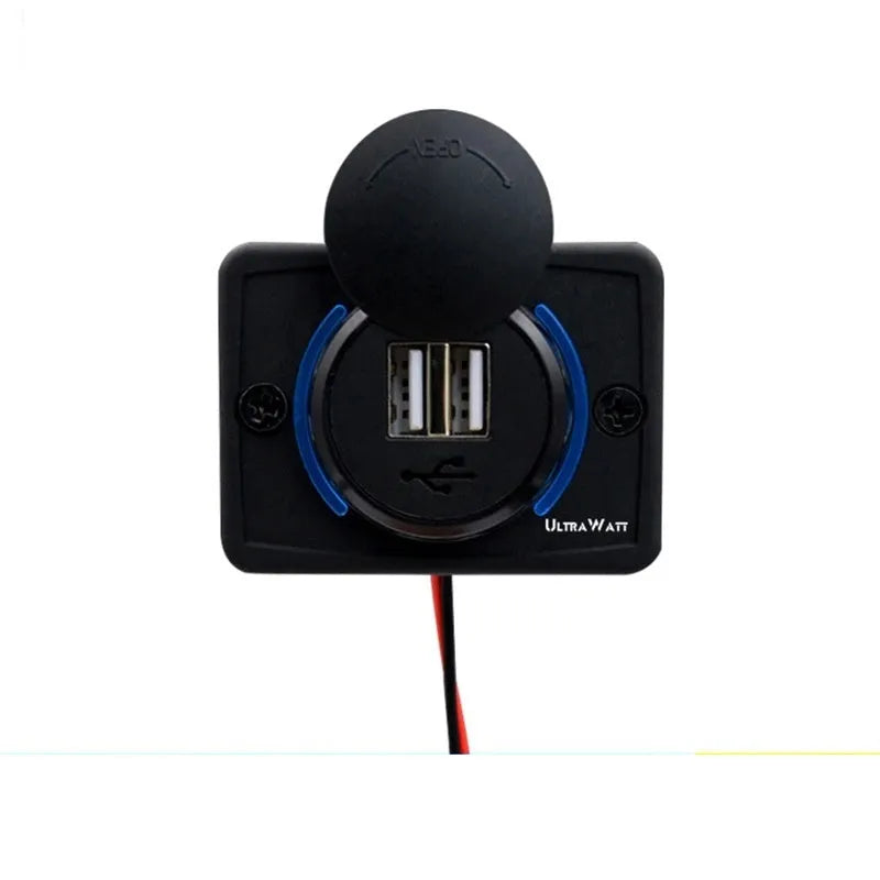 Black dual USB car charger for 12 volt sockets with a 3.1A output.