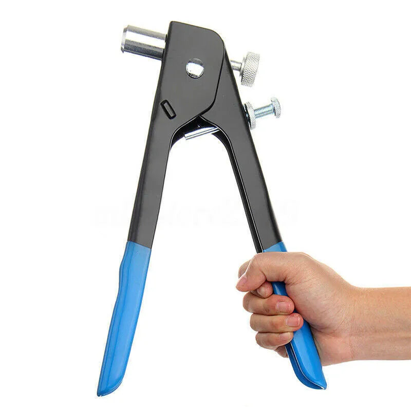 Manual riveter nut gun set with alloy steel construction, shown with rivet nuts, available as 86pc or 106pc kit.