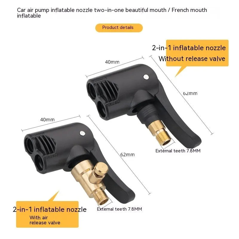 Vehicle air inflator with USB charging port, two clarinet connectors, and included hose