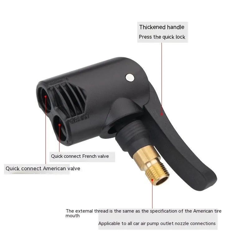 Vehicle air inflator with USB charging port, two clarinet connectors, and included hose